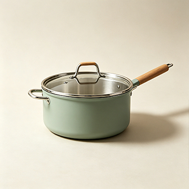 Sage Green Deep Stockpot | Cooking Pot with Glass Lid & Wood Handle