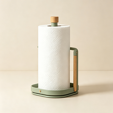 Countertop Paper Towel Holder | Metal & Wood Kitchen Paper Roll Dispenser