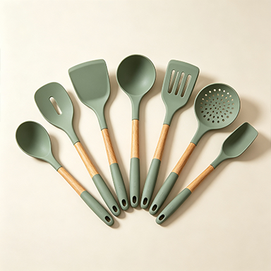 Silicone Cooking Utensils Set | Wood Handle NonStick Kitchen Tool Set