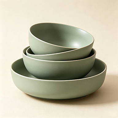 Nesting Ceramic Bowl Set | SageGreen Stackable Salad & Pasta Bowls